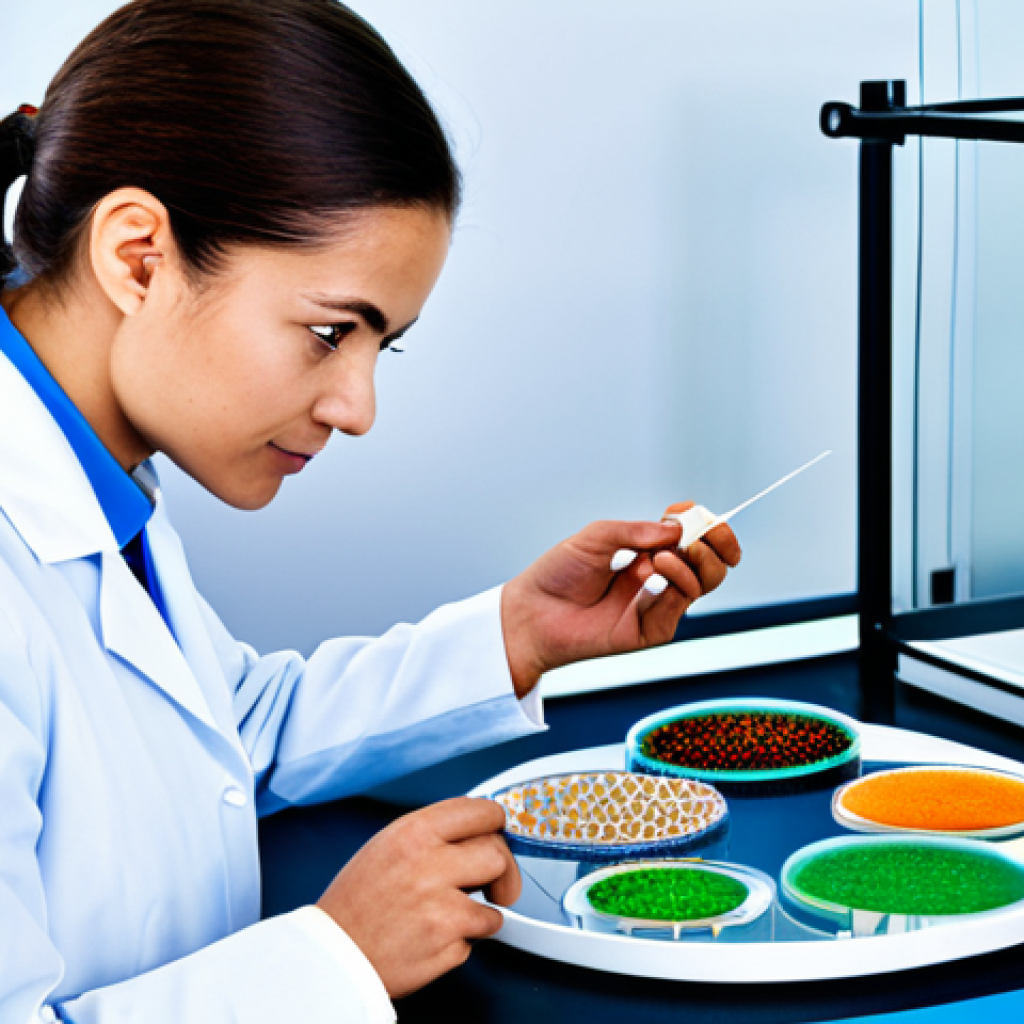 발효식품의 혁신적 생산 방식 - **Prompt:** "A modern food science lab, scientists in lab coats examining cultures of microorganisms...