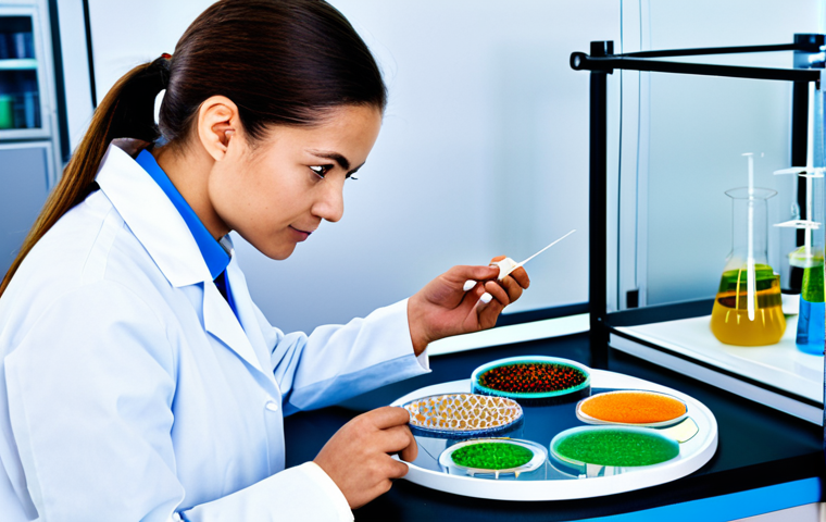 발효식품의 혁신적 생산 방식 - **Prompt:** "A modern food science lab, scientists in lab coats examining cultures of microorganisms...