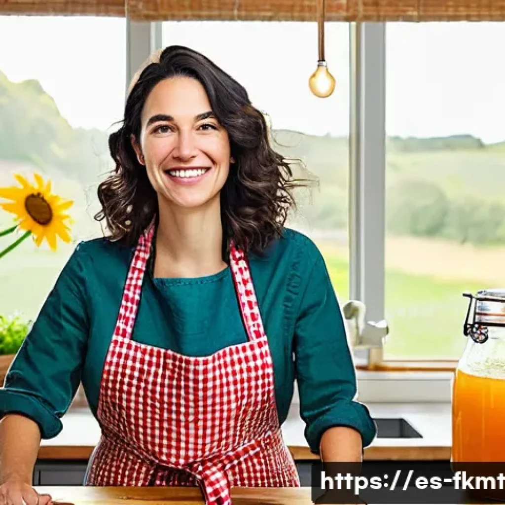 전통 발효식품의 과거와 현재 비교 - **Prompt:** A vibrant and inviting scene in a sun-drenched, rustic-chic kitchen. A female food blogg...