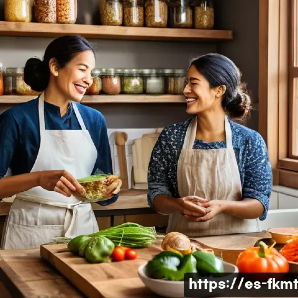 전통 발효식품의 영양학적 가치 - A vibrant kitchen scene featuring a Hispanic family preparing traditional fermented foods like kimch...