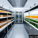 Home 20 현대식 발효식품 제조 기술 비교 - A modern fermentation laboratory with advanced bioreactors featuring modular design, digital control...